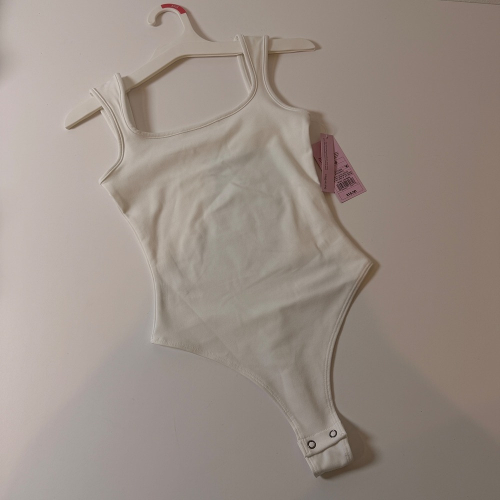 Wild‎ Fable ButterBliss soft Square Neck Bodysuit White XXS Thong Back NWT - Picture 4 of 8
